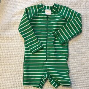 Hanna Andersson Green and White Striped one piece rashguard
